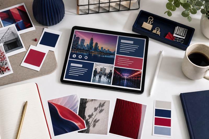 Crafting digital signage content on a workspace desk